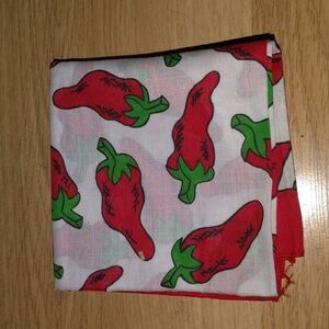 Vtg Chili Pepper Red White Bandana Handkerchief 21" x 21.5" Made in USA